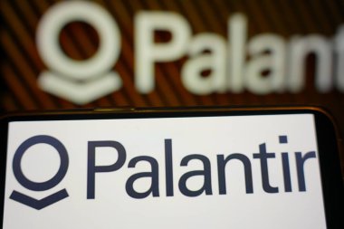 Roosendaal, Hollanda - 20 Şubat 2025: Palantir 'in şirket logosunu gösteren bir cep telefonu.