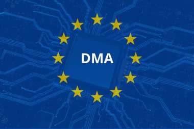 Avrupa Birliği tarafından başlatılan DMA (Digital Markets Act). Adil rekabeti sağlamak için büyük dijital platformları düzenliyor. Kavram.
