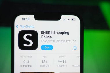 Roosendaal, Hollanda - 09 Ağustos 2025: App Store 'da Shein' in logosunu gösteren bir akıllı telefon.