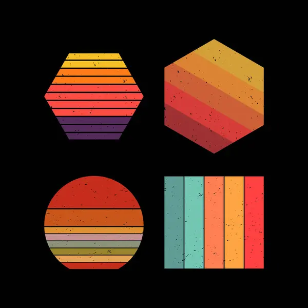 Tişört tasarımı şablonu için geçmişe dönük günbatımı arkaplan paketi - grunge sun - vektör ögesi.