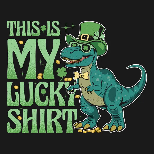 Komik Aziz Patricks Tatil Leprikon T-Rex Dinozor Tişört Tasarımı Bu benim Şanslı Gömleğim.