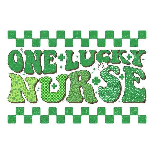 Retro St. Patrick Günü Şablonu Şanslı Hemşire Tişörtü Tasarımı.