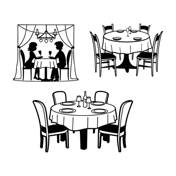 Çiftler ve Resmi Yemeklerle Restoran Masaları ve Sandalyeleri