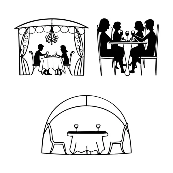 Çiftler ve Resmi Yemeklerle Restoran Masaları ve Sandalyeleri