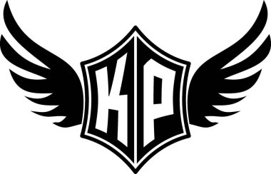 A bold winged shield emblem with customizable initials A-Z. Sleek black-and-white vector, perfect for branding, sports teams, motorcycle clubs, gaming,apparel and High-quality clipart