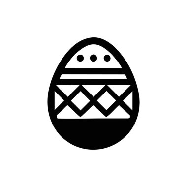 This set of nine black and white icons depicts various Easter-themed elements, including a rabbit, decorated eggs, flowers, a basket, a bell, a plant, and a rainbow. clipart