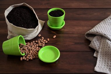 Topraklı Bahçe Aletleri ve Tahta Masada Clay Granules