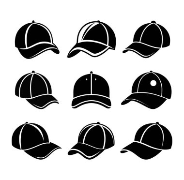 beyzbol şapkası vektör silueti sanat ve illüstrasyon seti