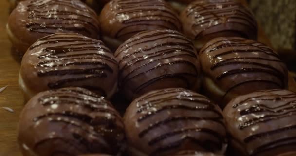 Donuts Navidad Con Glaseado Chocolate Mercado Navidad — Vídeos de Stock