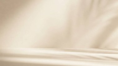 Açık bej bir duvarda yumuşak palmiye yaprağı gölgeleri olan minimalist bir estetik arka plan.