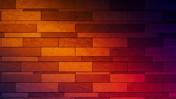 Canlı tuğla duvar, koyu kırmızıdan turuncuya ve mor renge geçiş yapan sıcak renklerden oluşan bir gradyan içerir.