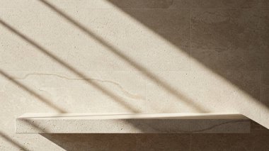 İnce, doğal dokuları olan bej taştan bir duvarın olduğu minimalist bir sahne.