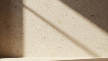 İnce, doğal dokuları olan bej taştan bir duvarın olduğu minimalist bir sahne.