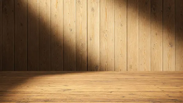 Dikey ahşap duvarlı ahşap bir masa..