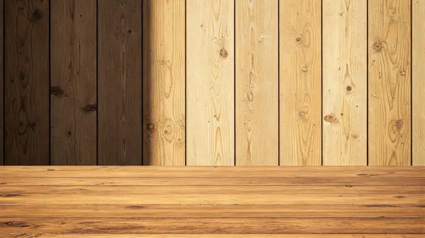 Dikey ahşap duvarlı ahşap bir masa..