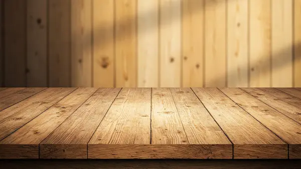 Dikey ahşap duvarlı ahşap bir masa..