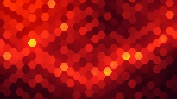 Kırmızı ve turuncu tonlarını siyaha harmanlayan canlı bir altıgen mozaik tasarımı. Pikselleştirilmiş desen dinamik dijital sanat için ateşli, soyut ve modern bir estetik sağlar.