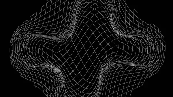 Dinamik, dalgalı bir şebeke yapısı siyah bir zemin boyunca uzanıyor ve akıcı bir illüzyon yaratıyor.