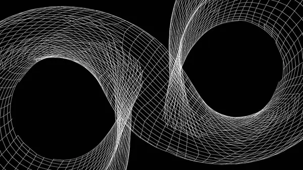 Dinamik, dalgalı bir şebeke yapısı siyah bir zemin boyunca uzanıyor ve akıcı bir illüzyon yaratıyor.