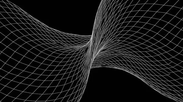 Dinamik, dalgalı bir şebeke yapısı siyah bir zemin boyunca uzanıyor ve akıcı bir illüzyon yaratıyor.