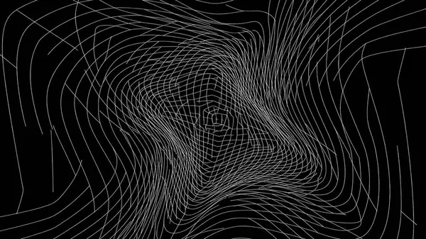 Dinamik, dalgalı bir şebeke yapısı siyah bir zemin boyunca uzanıyor ve akıcı bir illüzyon yaratıyor.