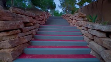 Yeşillik ve dingin manzarayla çevrili güzel bir taş yolda güzel bir yürüyüşün tadını çıkar.