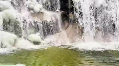 Görkemli bir şelale, doğal güzellikler ve hayat dolu sakin bir havuza dökülüyor.
