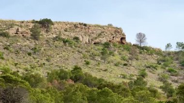 Nefes kesici bir manzara, engebeli yamaçlar, yukarıdaki açık mavi gökyüzünün altında yemyeşil, gür ve canlı bir manzarayla bezenmiş.