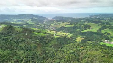 Nefes kesici bir hava manzarası alın canlı yeşillik sergileniyor çarpıcı okyanus kıyılarıyla güzel bir şekilde buluşuyor
