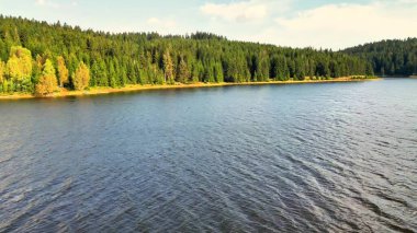 Canlı yeşilliklerle süslenmiş, suyun yüzeyine güzel yansıyan pitoresk bir göl.