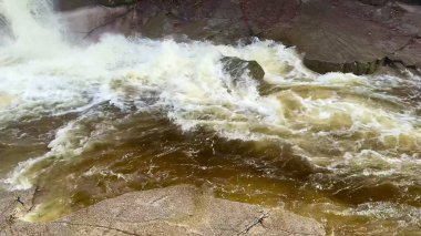 Güçlü bir şelalenin dinamik ve büyüleyici görüntüsü gerçekten büyüleyici ve büyüleyici.