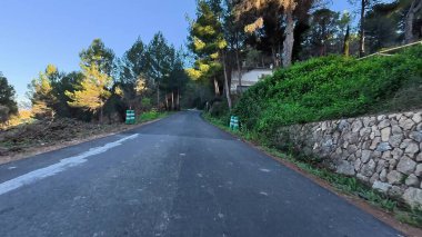 Bereketli ağaçları ve canlı çalıları olan sakin, dolambaçlı bir yol, doğa severler ve manzaralı geziler için mükemmel.