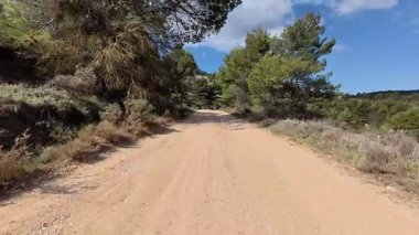 Bereketli ağaçlar ve dağlarla çevrili güzel bir toprak yol keşfet. Açık hava maceraları için mükemmel.