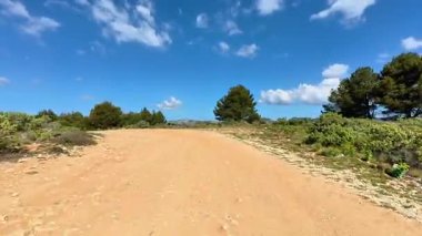 Gelin ve açık mavi gökyüzünün altında yemyeşil yemyeşil ile çevrili şaşırtıcı derecede güzel bir yürüyüş yolunu keşfedin.