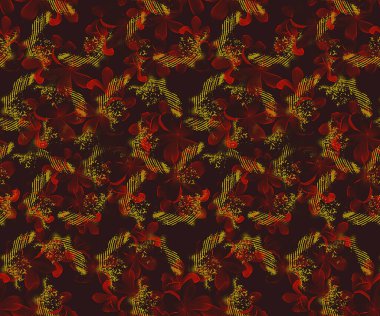 Görüntü, muhtemelen çiçek motiflerini içeren bir arkaplan deseni içeriyor. Bu tasarım kumaş, giysi veya ambalaj kağıdı gibi çeşitli uygulamalarda kullanılabilir..