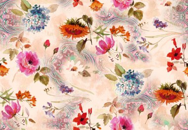 Soyut çiçek açma tasarımı. Çiçeksiz desenli. Grunge, suluboya tarzda çiçek ve bitkilerle özdeşleştirilmiş soyut sanat vektörü.