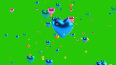 Parlak Dörtlü Renk Kalpleri Yeşil Ekran 4K Canlı Romantik Kaplama Efekti