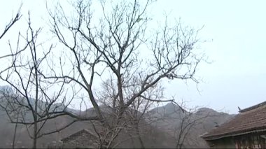 Çin 'in kırsal kesimindeki eski moda bir bungalovun tepeden tırnağa görüntüsü.