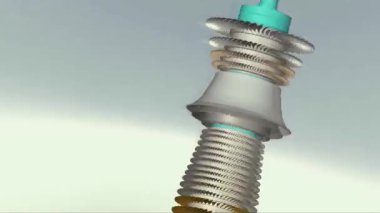 Gaz türbini bıçaklı 3D animasyon yakın çekim video