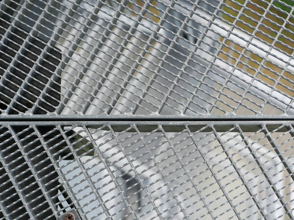 Gruembke Observation Tower. Sturdy steel construction  staircase and platforms made of grating. Copy space. Space for texts and designs