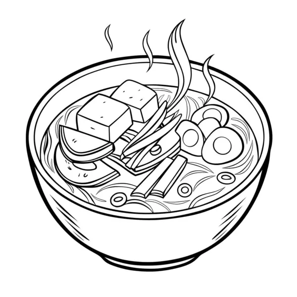 Bir kase Kore yemeği kimchi jjigae 'sinin sebzeli çizimi..