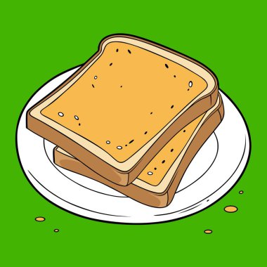 İki Dilimlenmiş Ekmek Beyaz Tabakta, Yeşil Arkaplanda.