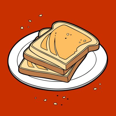 Canlı Kırmızı Arkaplan Kırıntılarıyla Kızarmış Ekmek Dilimleri Tabağı.