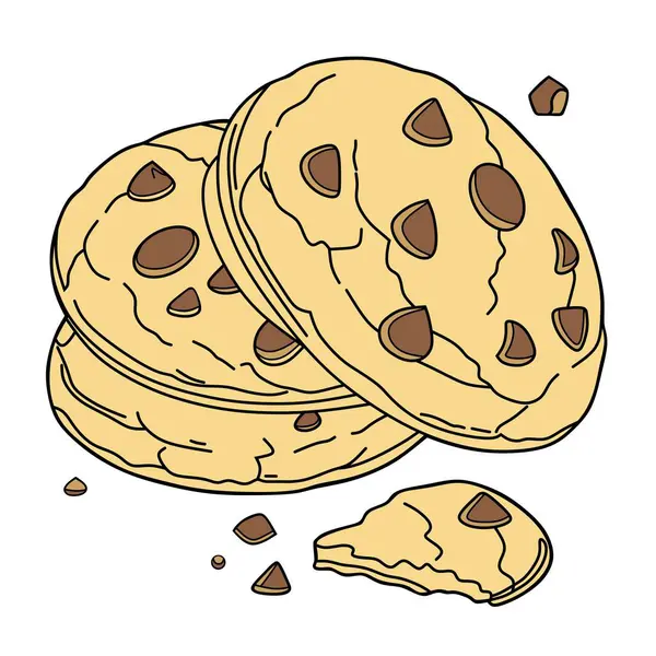 Çikolata parçacıklı kurabiyelerin el yapımı tasviri. Kıtırlı doku ve detaylar..