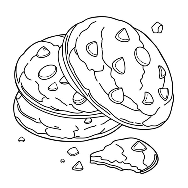 Outline Illustration of Chocolate Chip Cookies for Coloring Pages or Craft Projects.
