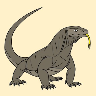 Detaylı özellikleri ve dinamik duruşu olan canlı bir Komodo ejderhası tasviri, vahşi yaşam, doğa, sürüngenler, eğitim veya egzotik hayvan temalı projeler için mükemmeldir..