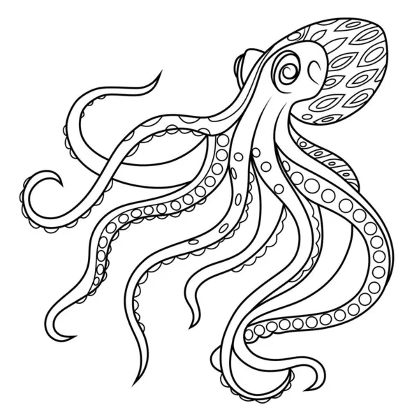 Zarif ve minimalist detaylara sahip bir ahtapot çizgisi çizimi. Dekoratif tasarımlar, posterler, çocuk kitapları ve okyanus sanat koleksiyonları için mükemmel..