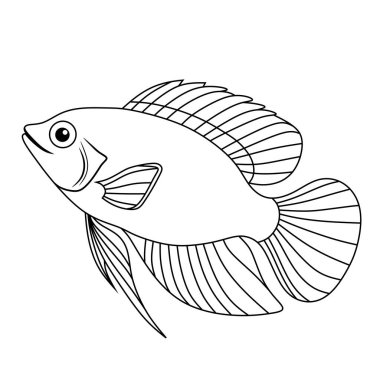 Zarif ve minimalist detaylara sahip bir gourami balığının çizgi çizimi. Dekoratif tasarımlar, posterler, çocuk kitapları ve su sanatları koleksiyonları için mükemmel..