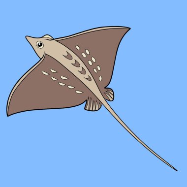 Ayrıntılı Benekli Şablon Suyun Altında Yüzen Resimli Stingray