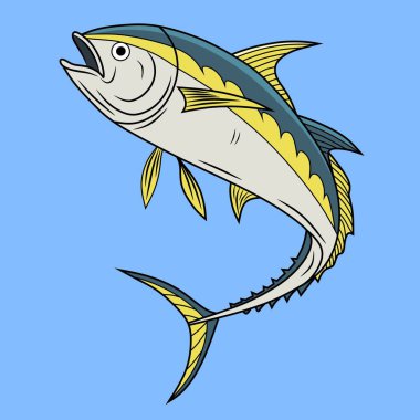 Ton balığı logo vektör çizimi. Ton balığı amblemi izole edildi. Okyanus balığı logosu. Tuzlu su balıkçılık teması.